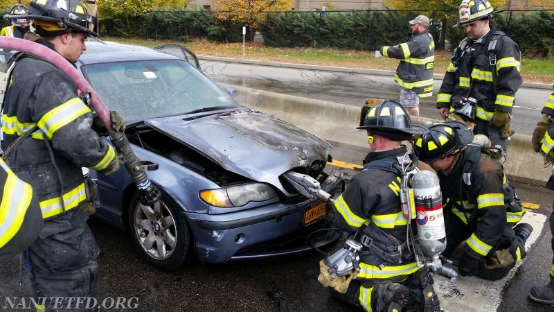 New York State Thruway ramp and Route 59 car fire. Nanuet FD. makes short work of it. Photos by Vincent P. Tuzzolino
