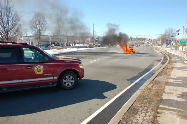 Car fire, Rt 59.  2/12/10.  Photo by Tom Beirds