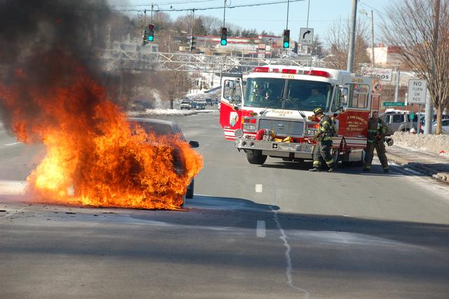 Car fire, Rt 59.  2/12/10.  Photo by Tom Beirds