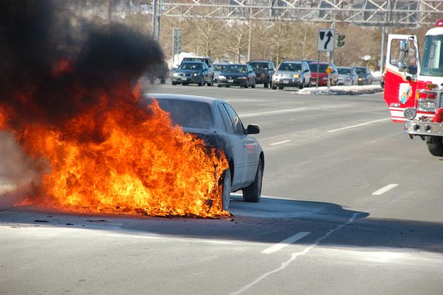 Car fire, Rt 59.  2/12/10.  Photo by Tom Beirds