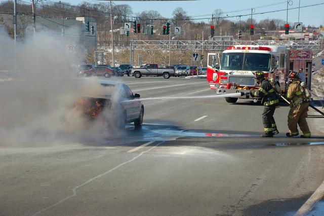 Car fire, Rt 59.  2/12/10.  Photo by Tom Beirds