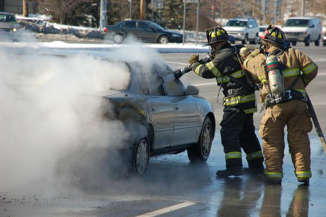 Car fire, Rt 59.  2/12/10.  Photo by Tom Beirds