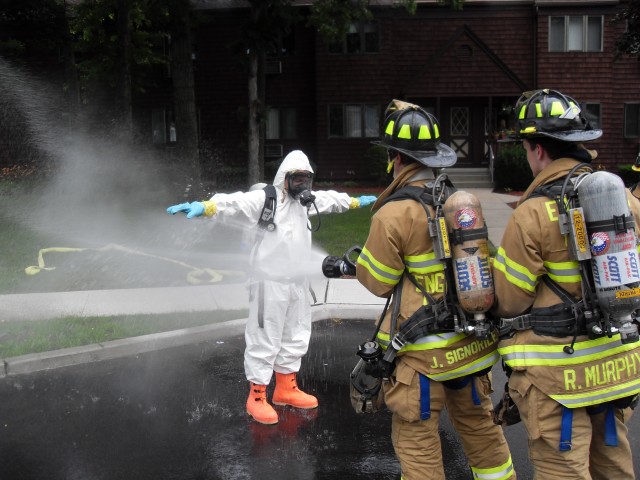 Rockland County Haz-Mat team at Normandy Village chlorine spill, 7/3/09.  Photo:  Tom Beirds