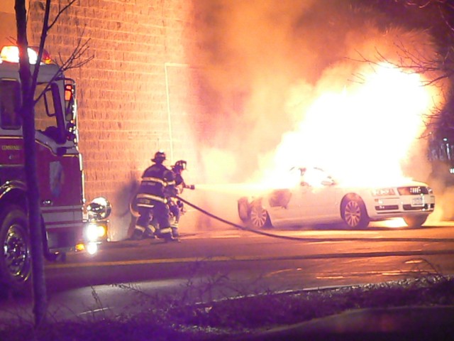 NFD members fight late night car fire. 4/8/08 Photo:  Lance Thaxton, Dept 17