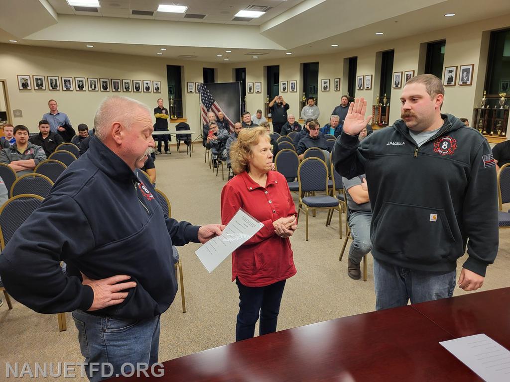 Department full of family history. Past chief Vincent Pacella
 reads oath of office to his son. Our new chief at the Nanuet fire department. A proud moment. Son following and father's footsteps.