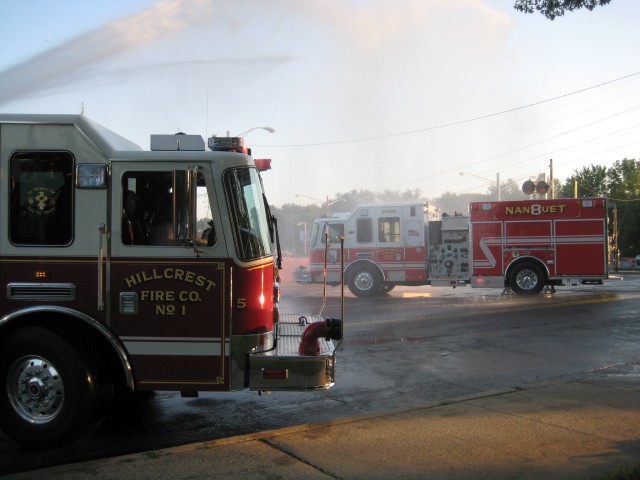 Neighboring fire departments participate in the 8-1500 wetdown.  6/6/09 Photo:  Jason DiSalvo