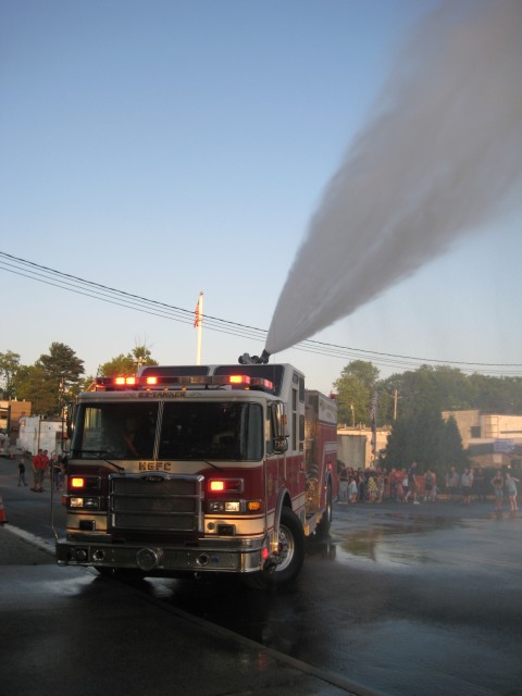 Neighboring fire departments participate in the 8-1500 wetdown.  6/6/09 Photo:  Jason DiSalvo