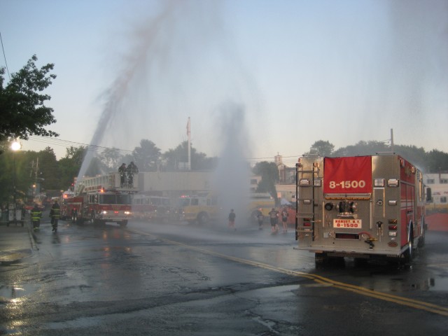 Neighboring fire departments participate in the 8-1500 wetdown.  6/6/09 Photo:  Jason DiSalvo