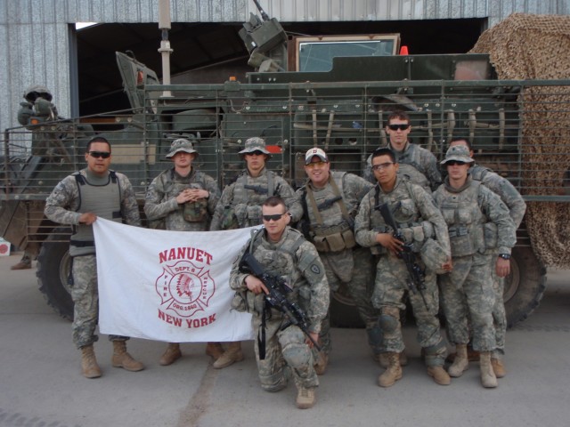 Nick Pata and Charlie Co 1-27Inf. pose in Baghdad, Iraq.  Spring, 2008